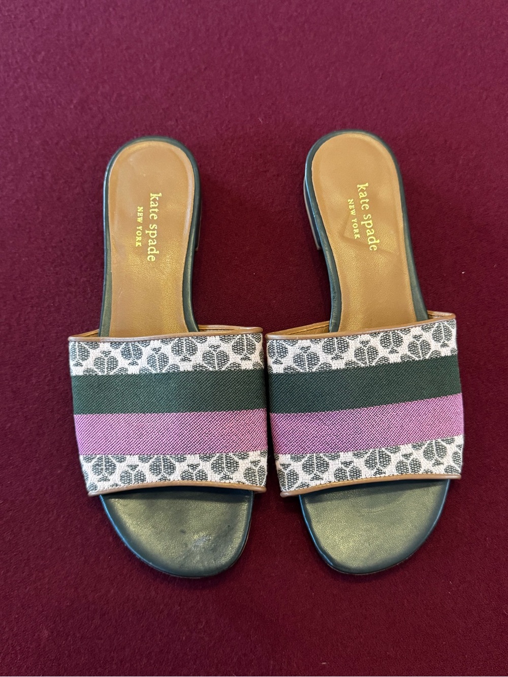 kate spade Pink and Dark Green Patterned Slide Sandals